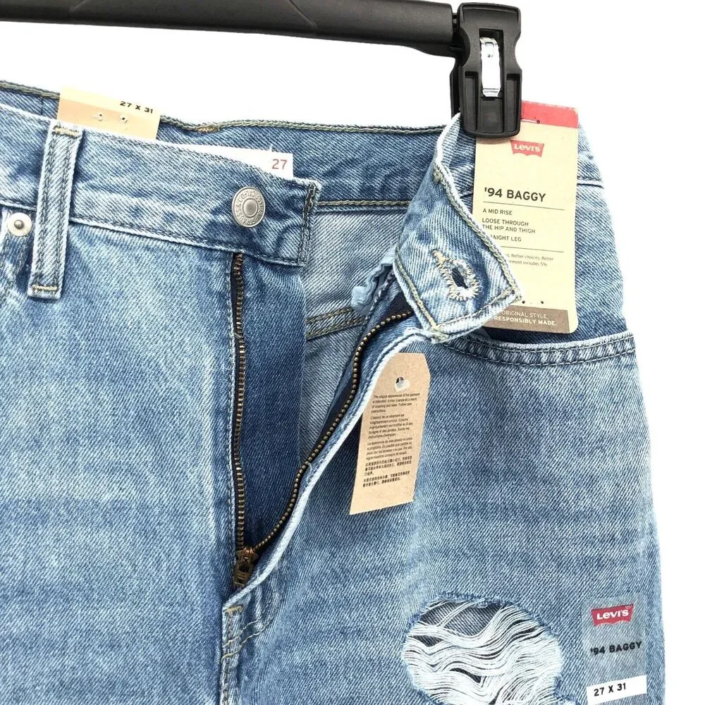 NEW Levi's '94 Baggy Jeans Womens 27 x 31 Straight Leg Distressed Blue Denim 90s